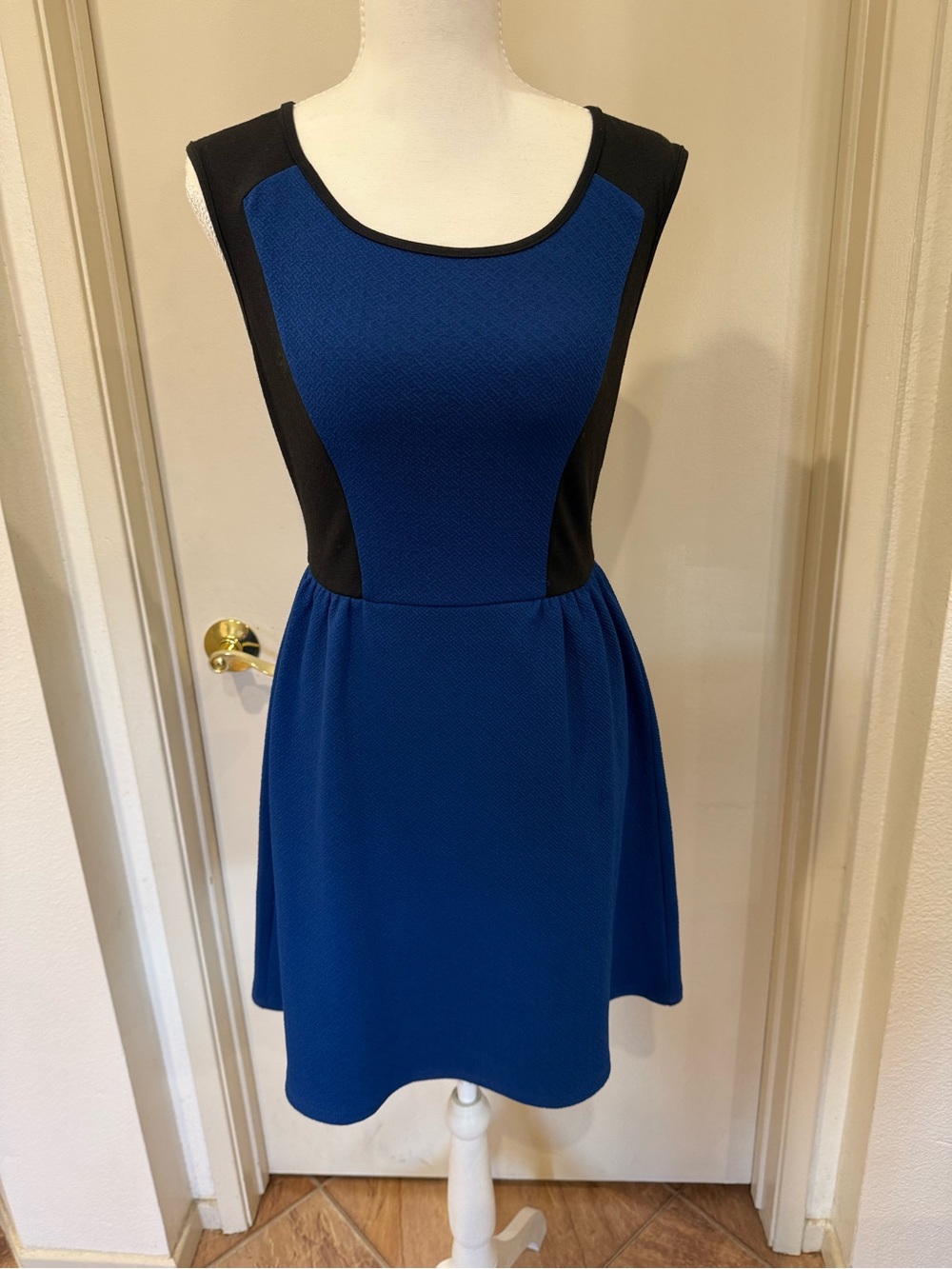 Speechless Blue and Black Sleeveless Fit & Flare Dress